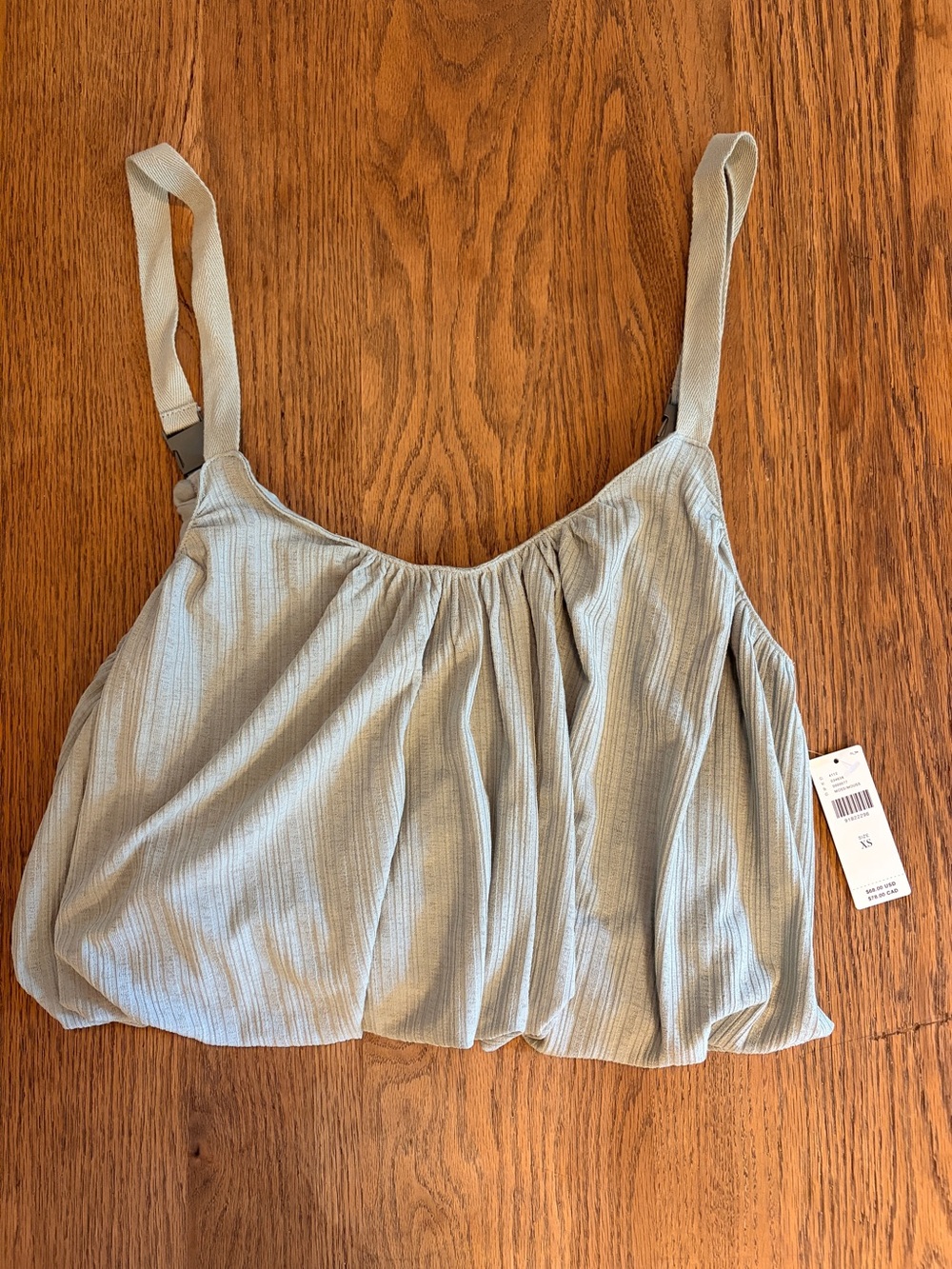 Light Sage Anthropologie Pleated Scoop Neck Bubble Top